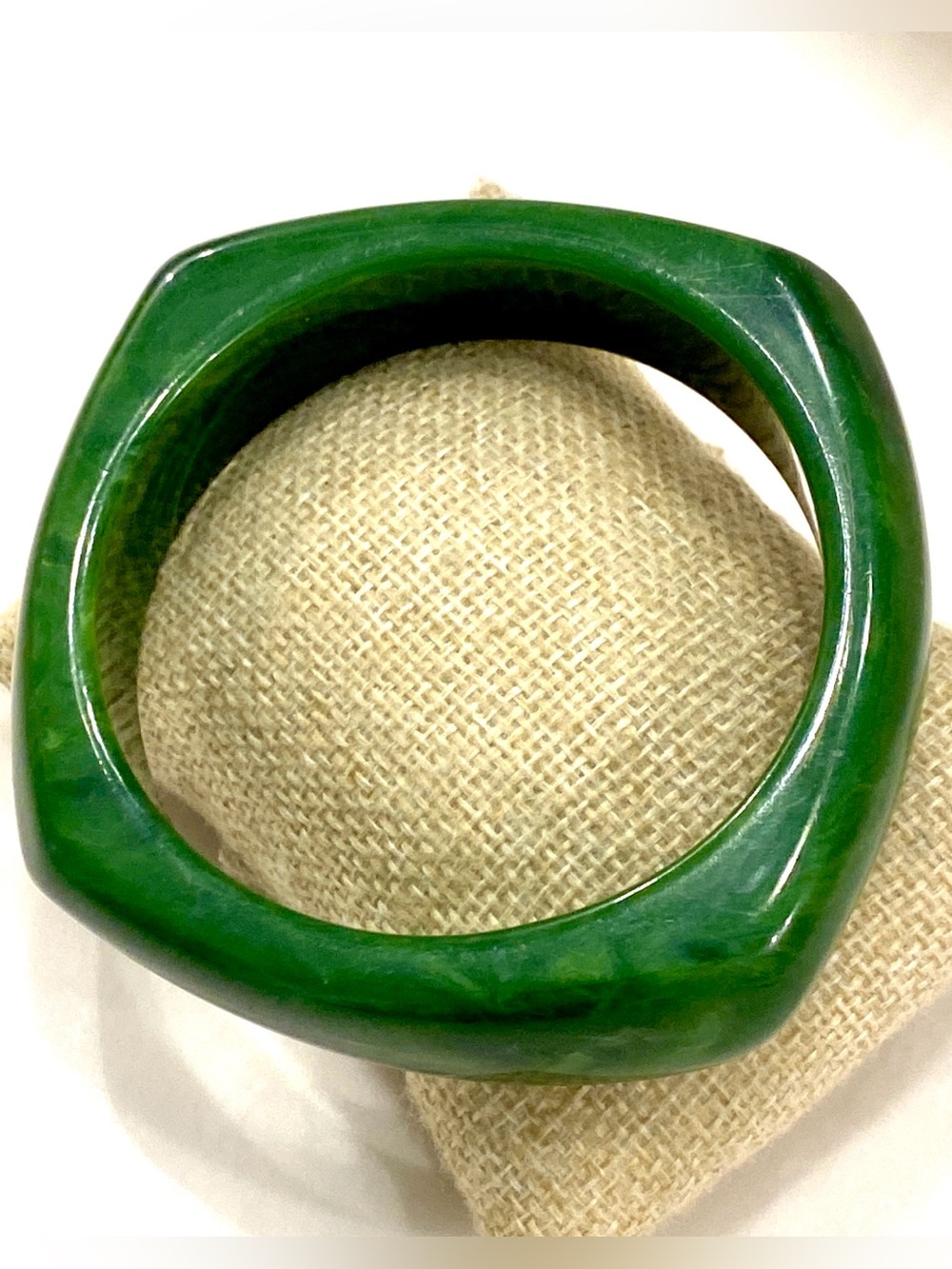 Chunky Emerald Green Marbled Square Bangle Bracelet Acrylic Jade Tone Mod Geo